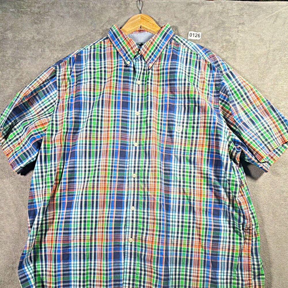 Chaps Easy Care Men’s Plaid Short Sleeve Button-Down Woven Shirt 3XL 3XB/3TF
